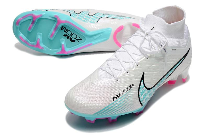 Chuteira Nike Air Zoom Mercurial Superfly IX Elite Campo - Branco e Azul